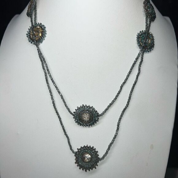 Vintage Boho Seed Bead and Crystal Station Necklace - Picture 1 of 7